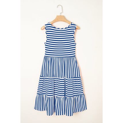 Sky Blue Stripe U Neck Sleeveless Loose Fit Mini Dress