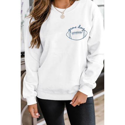 White game day Rugby Embroidered Casual Sweatshirt