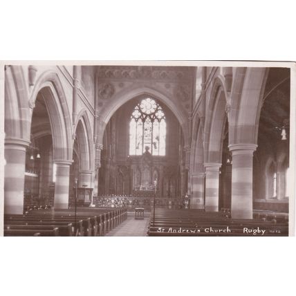 ED 349 RUGBY - ST ANDREWS CHURCH INTERIOR . RP POSTCARD