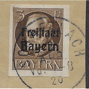 GER (BAVARIA) 1919 3pf 'KING LUDWIG (FREISTAAT) (IMPERFED FINE USED(EBID64-458)