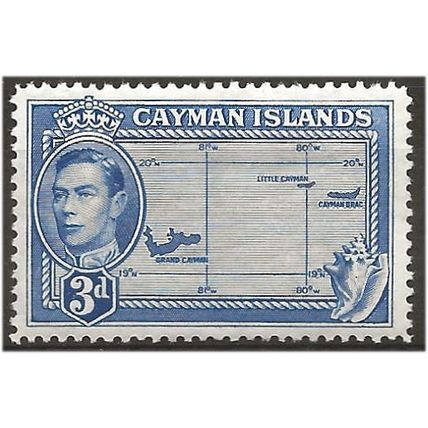 Cayman Islands 1947 SG121a 3d Bright Blue Mounted Mint . .. .