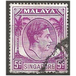 Singapore 1952 SG19a 5c Bright Purple Perf 17.5x18 Fine Used . .. .
