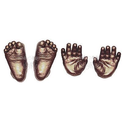 Baby Casting Kit Bronze Hands Feet Casts Dark Wood Mahogany effect Frame Cream