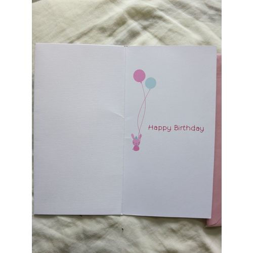 Happy Birthday Card 1 Today Girl Pink Rabbit Portrait