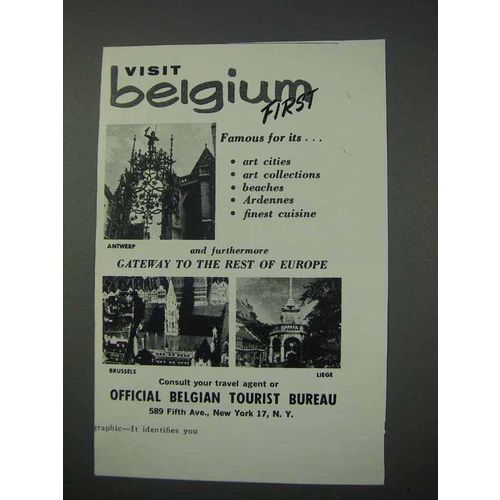 1959 Belgium Tourism Ad - Visit Belgium First