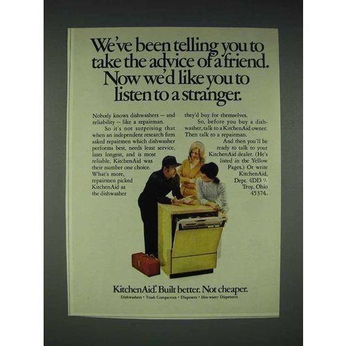 1974 KitchenAid Dishwasher Ad - Listen to a Stranger