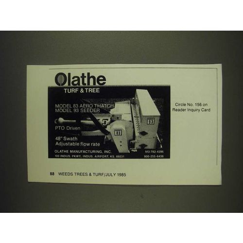 1985 Olathe Model 83 Aero Thatch and Model 93 Seeder Ad