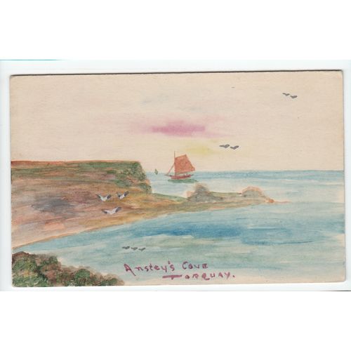 Anstey's Cove Torquay Devon Old Art Postcard A14