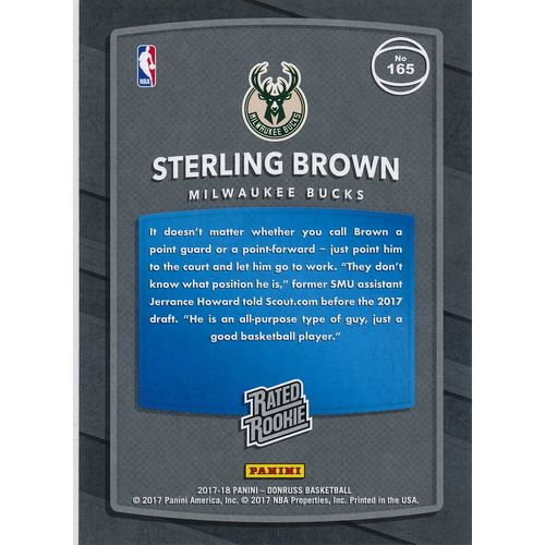 2017-18 Donruss Rated Rookie 165 Sterling Brown RC Milwaukee Bucks