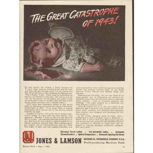 JONES LAMSON MACHINE COMPANY 1943 The Great Catastrophe vintage ad