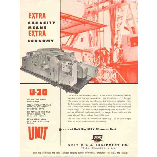 UNIT RIG EQUIPMENT COMPANY 1955 extra capacity economy U-20 vintage ad