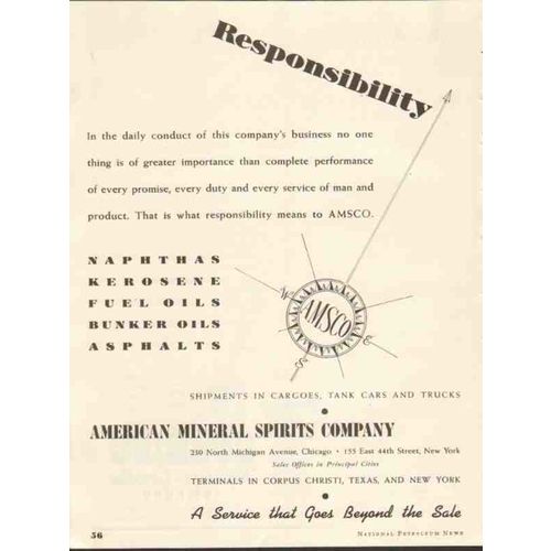 AMERICAN MINERAL SPIRITS COMPANY 1937 AMSCO Responsibility vintage ad