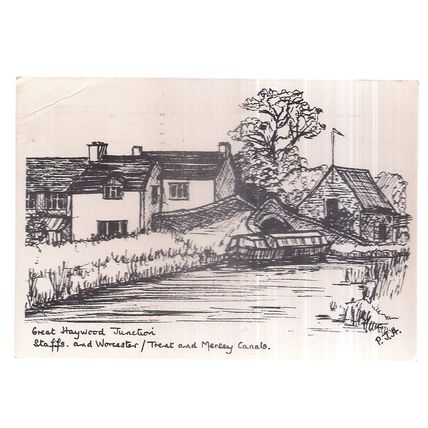 GREAT HAYWOOD JUNCTION, TRENT AND MERSEY CANAL used postcard 1973 pm pencil /