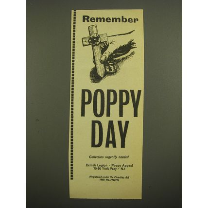 1967 British Legion Poppy Appeal Ad - Remember Poppy Day