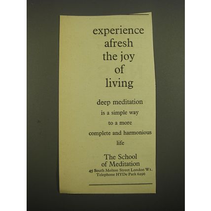 1967 The School of Meditation Ad - Experience afresh the joy of living