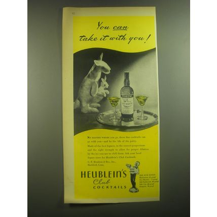 1945 Heublein's Club Cocktails Ad - You can take it with you