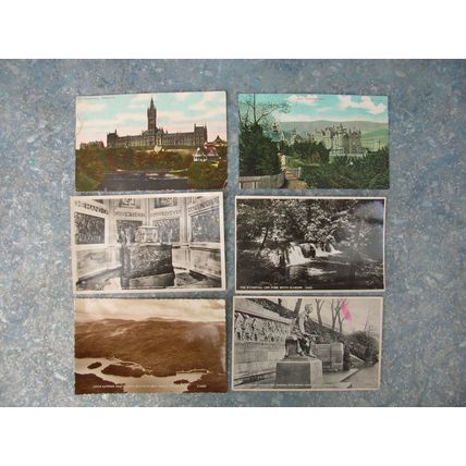 6 old Scottish (Scotland) Postcards – Trossachs, Glasgow University, Edinburgh.
