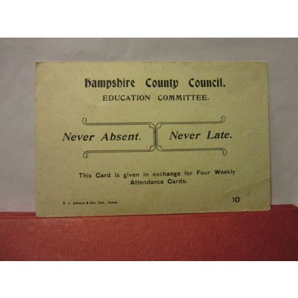 REAPING GREAT WEST OF CANADA. HAMPSHIRE COUNTY COUNCIL SCHOOL ATTENDANCE card /