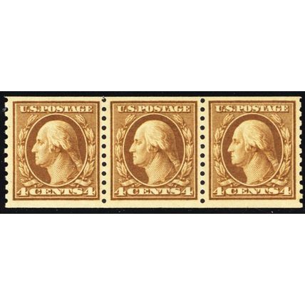 457, Mint VF NH 4¢ Coil Strip of 3 SCV $210.00 - Stuart Katz