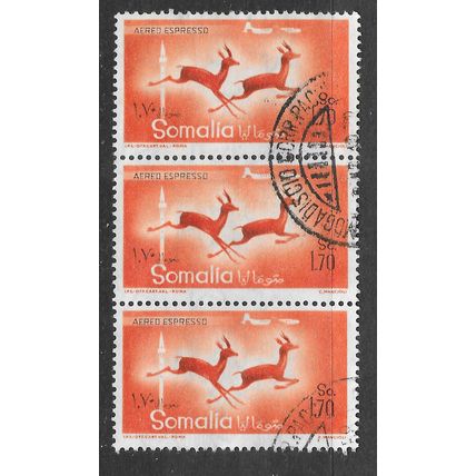 SOMALIA 1958 EXPRESS LETTER AIR MAIL USED 1.80S ANTELOPES TRPTYCH x3 VERTICAL