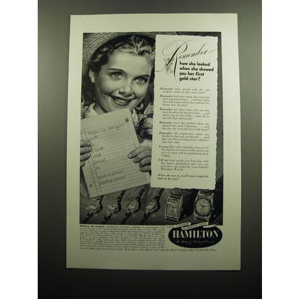 1949 Hamilton Watches Ad - A-6, Lana, Myrtle, Gladys, Brock and Piping Rock