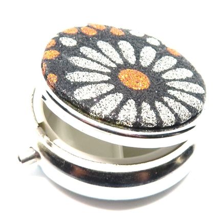 Yellow & Gold Flowers on a Black Glitter Background 1.5 CM Pill Box Gift