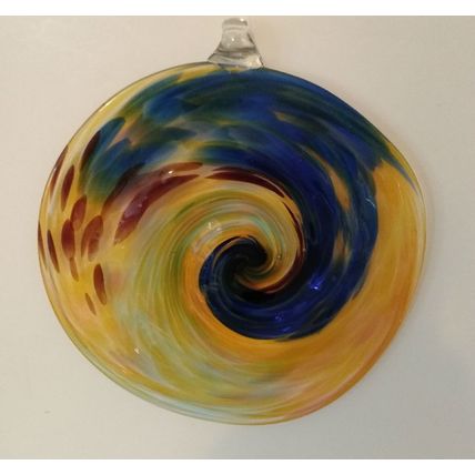 COLORFUL ORANGE & BLUE FREE FORM 8 inch BLOWN ART GLASS or SUNCATCHER