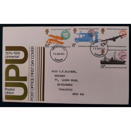 GB 1974 UPU FDC Durham pm