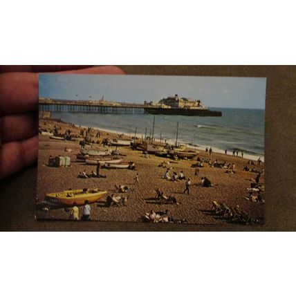 1960s Plastichrome Postcard - Beach & Palace Pier - Brighton, Sussex