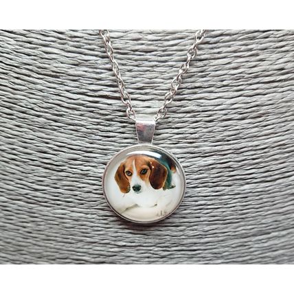 Beautiful Beagle Glass Cabochon Dog Pendant Silver Necklace Gift
