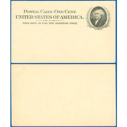 USA 1898 Issued Postal Card #UX15 Mint, Pres. John Adams Vignette, SCV $47.50!