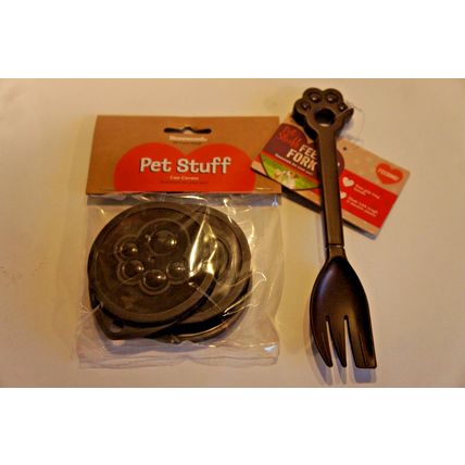 Rosewood Pet Food Can Covers Packs of 3 Can Covers & Pet Food Fork BROWN