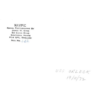 U S S "Orleck" 19/11/1972 : a postcard size real photo