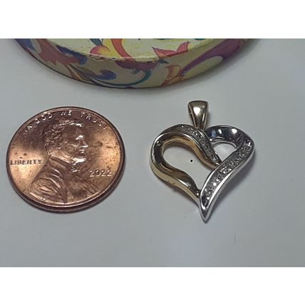 Estate .25ctw Rd/Baguette Natural Diamond OpenHeart 10kt 2tone Gold Pendant20307