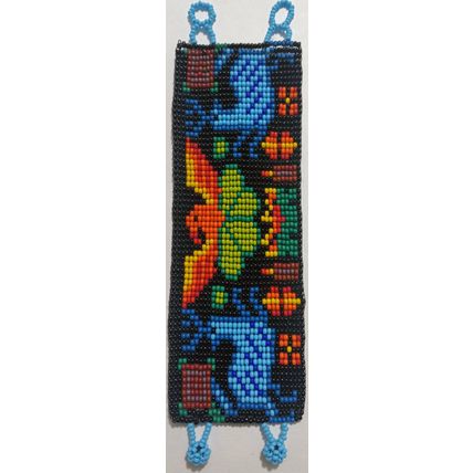 Traditional Huichol Art. Mexico Glass Seed Beads Bracelet. Birds & Deers 2