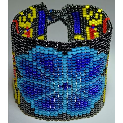 Traditional Huichol Art. Mexico Glass Seed Beads Bracelet. Floral Motives 12