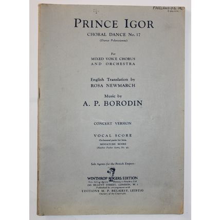 Vocal Score by A. P. BORODIN Prince Igor Choral Dance No 17, Boosey & Hawkes 52p