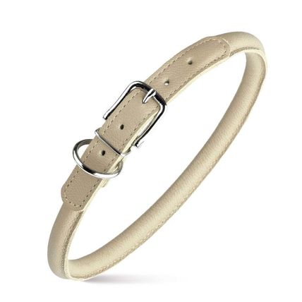 Dog Pet Round Leather Collar W3/8" - L16"-19", Beige