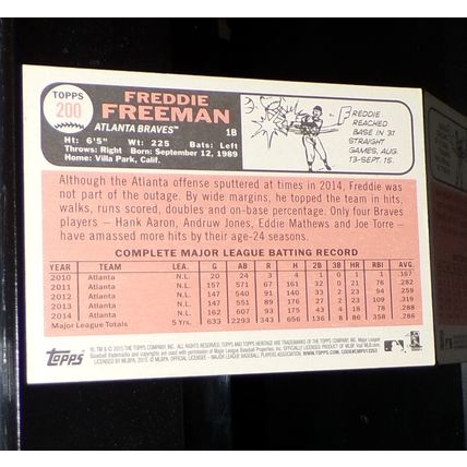 TOPPS HERITAGE 2015 FREDDIE FREEMAN 6TH YEAR CARD #200