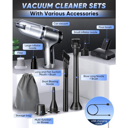 Saker Car Vacuum Portable Cordless 3 in 1 Handheld Car Vacuum 15000PA High Power