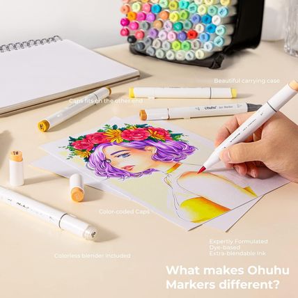 Ohuhu Alcohol Markers Brush Tip - Double Tipped Art Marker Set for Artist Adults