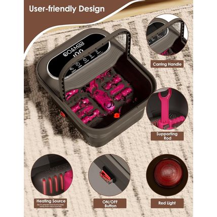Collapsible Foot Spa with Heat, Bubble and Temp Control, Foot Bath Massager with