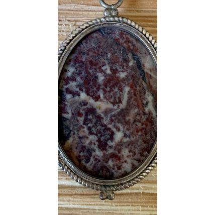 Red Brecciated Jasper Oval Pendant Necklace 925 Silver Adjustable Cord Chain 20"