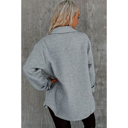 Gray Lattice Texture Retro Flap Pocket Button Shacket