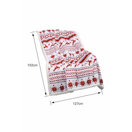 White Christmas Reindeer Snowflake Printed Sherpa Blanket