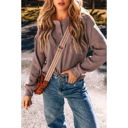 Chestnut Textured Knit Henley Long Sleeve Top