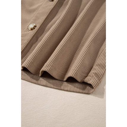 Pale Khaki Hooded Drawstring Pockets Corduroy Shacket