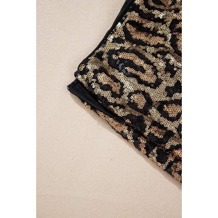 Brown Sequined Leopard Print Disco Mini Skirt