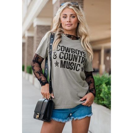 High Cowboys & Country Music Graphic Crew Neck T Shirt