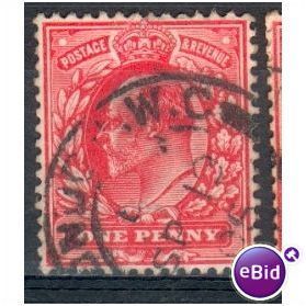 GB stamps 1902-10 KEV11 - 1d SG219 London 69
